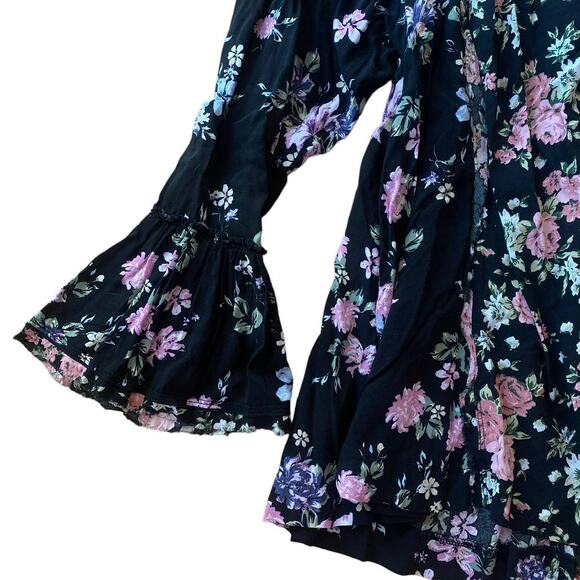Free People Loretta Black Floral Tunic Top Mini Trapeze Dress Small - Picture 6 of 8
